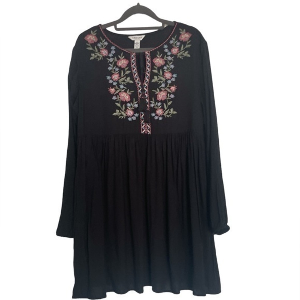 Arizona Jean Company Boho Floral Embroidery Babydoll Mini Dress Large